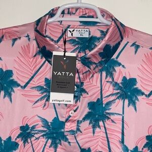 YATTA GOLF TROPICAL PINK GREEN PALMS POLO SHIRT SIZE XL NWT
